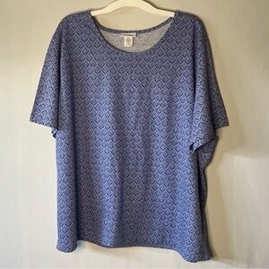 CW Classics Women’s Blouse Short Sleeve Light Blue Floral Top Size 3X.